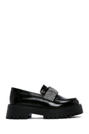 Women's Black Patent Leather Stone Masculine Loafer | Derimod