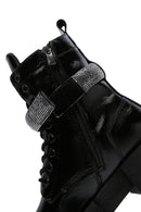 Women's Black Leather Stone Thick Soled Boots | Derimod