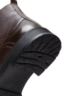 Men's Brown Leather Flat Boots | Derimod