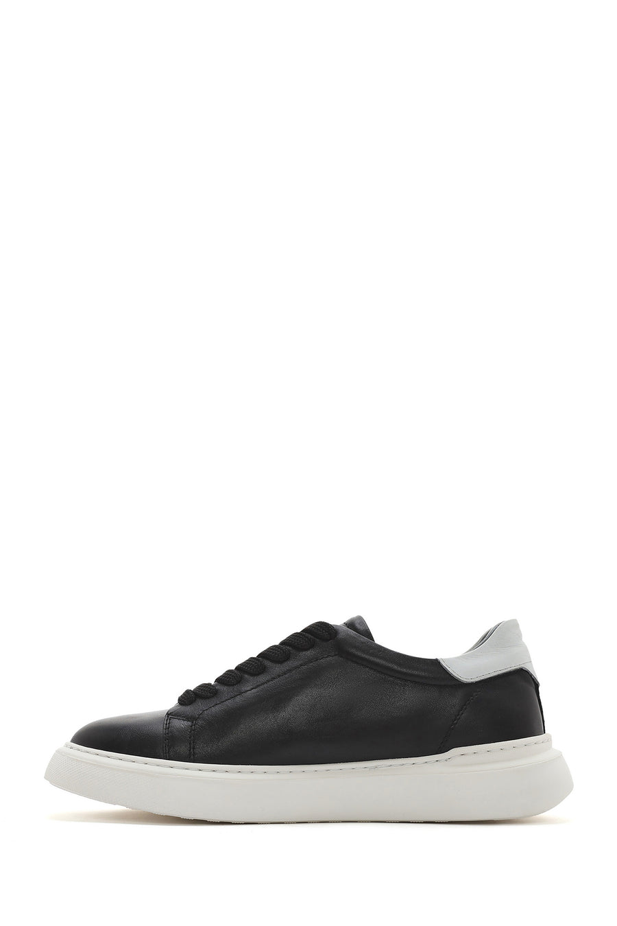Men's Black Lace-up Thick-Sole Leather Sneaker