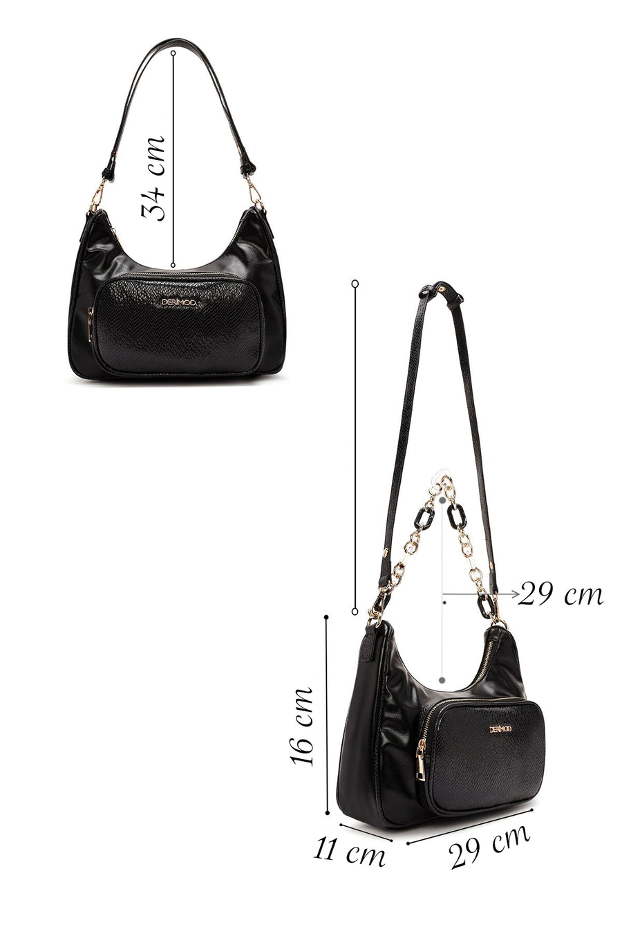 Women's Black Double Strap Shoulder Bag
