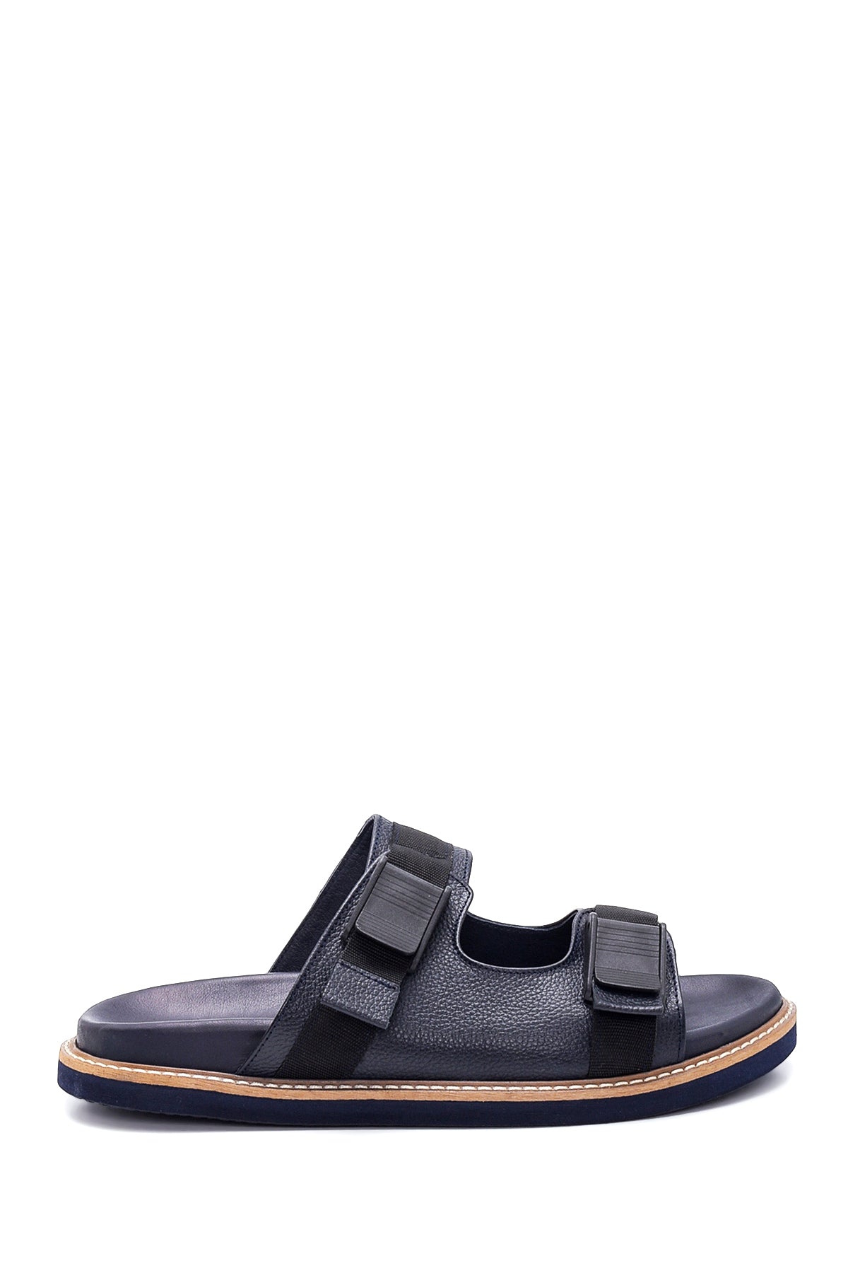 Men's Navy Blue Leather Slippers 22SFD6395FT | Derimod
