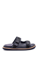 Men's Navy Blue Leather Slippers | Derimod