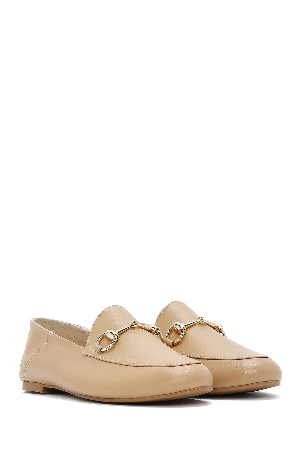 Kadın Bej Deri Maskülen Loafer