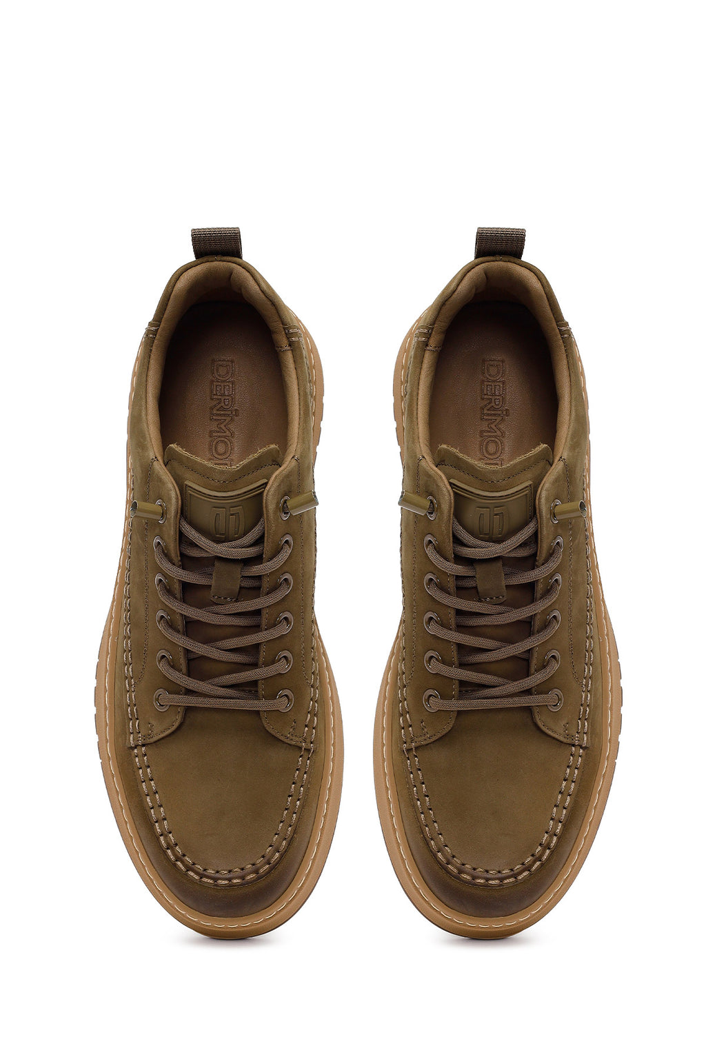Erkek Haki Bağcıklı Kalın Tabanlı Nubuk Deri Sneaker