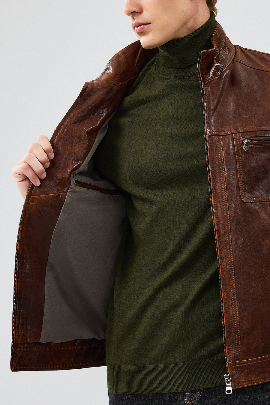 Wade Men's Brown Slim-Fit Leather Jacket