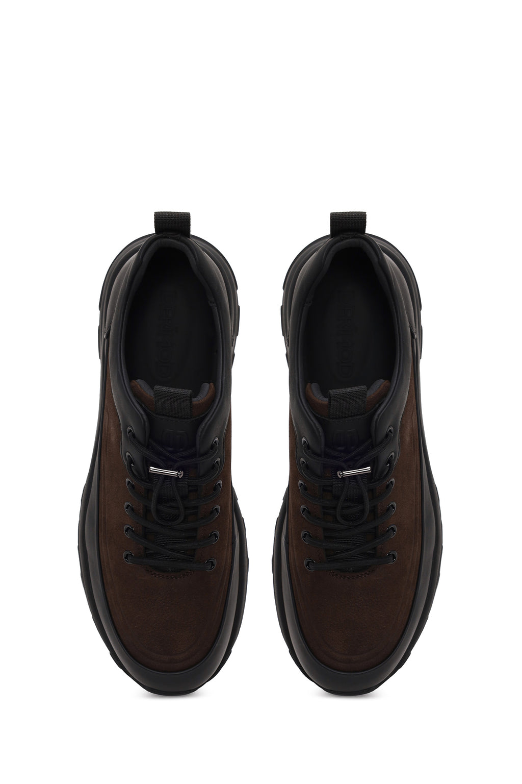 Erkek Kahverengi Bağcıklı Kalın Tabanlı Deri Casual Sneaker