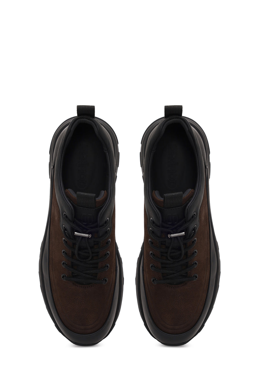 Erkek Kahverengi Bağcıklı Kalın Tabanlı Deri Casual Sneaker