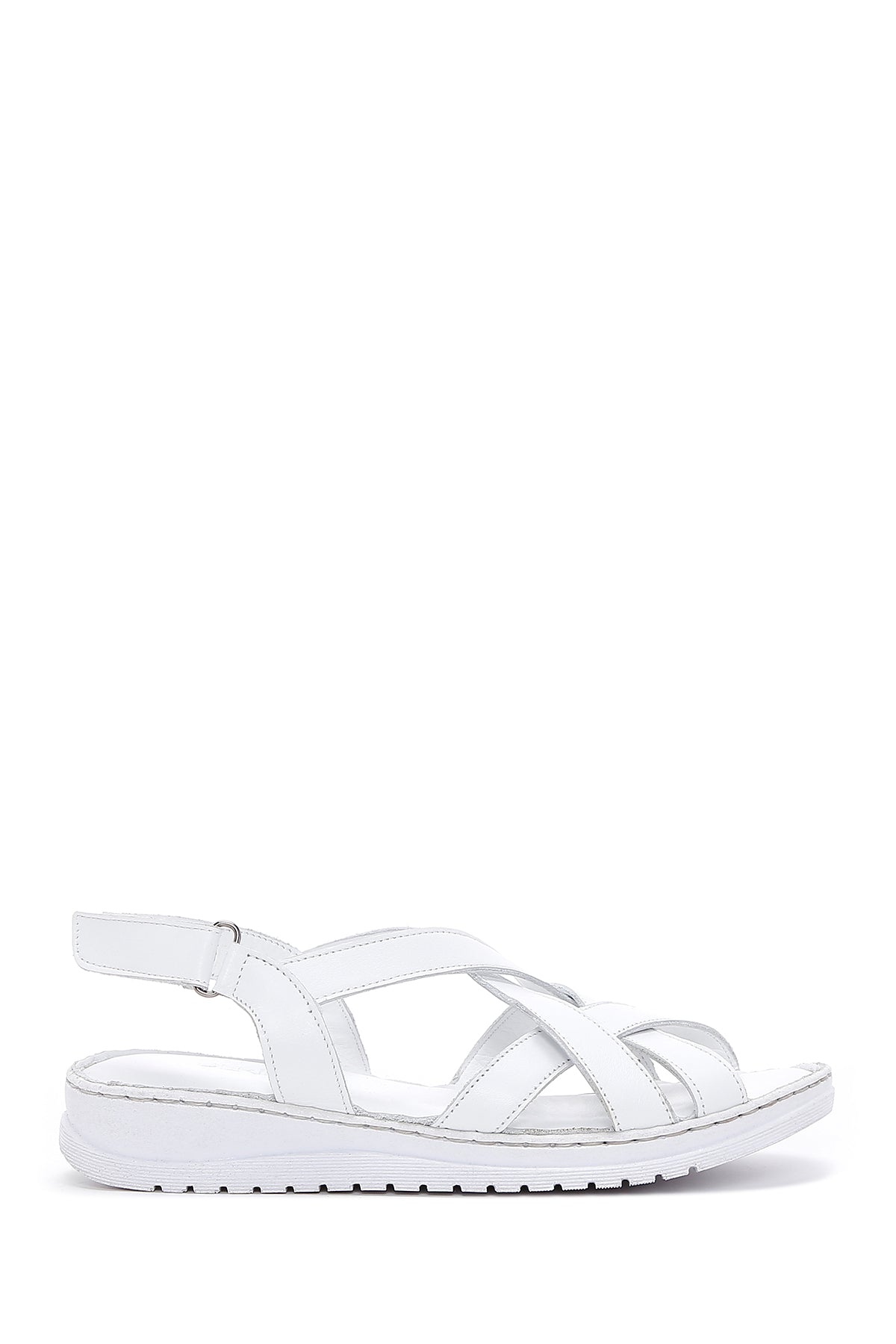 Women's White Leather Comfort Sandals 23SFD340118 | Derimod