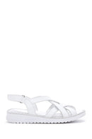 Women's White Leather Comfort Sandals | Derimod