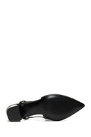 Women's Black Open-Back Heeled Leather Shoes | Derimod