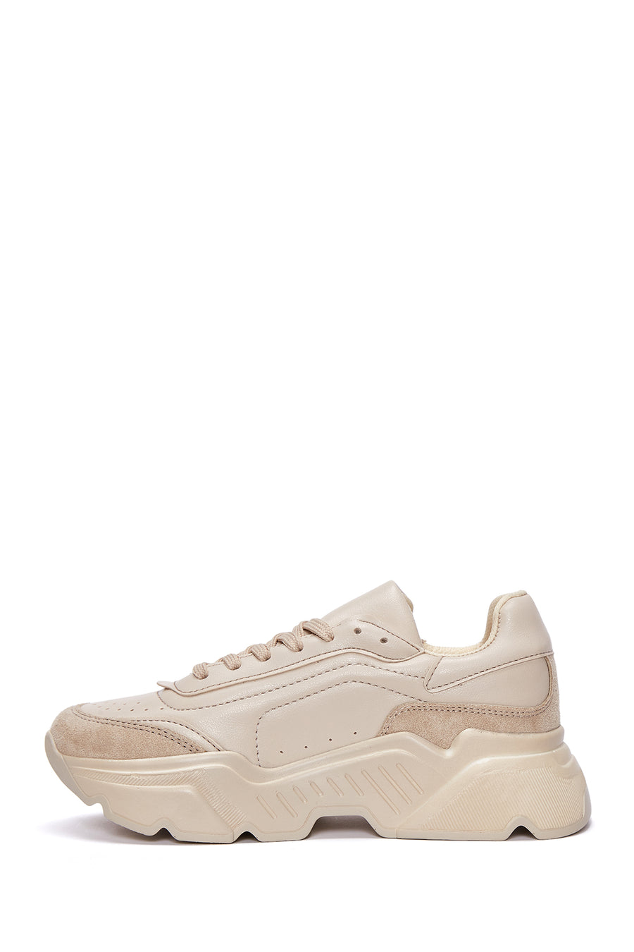 Kadın Bej Kalın Tabanlı Bağcıklı Sneaker