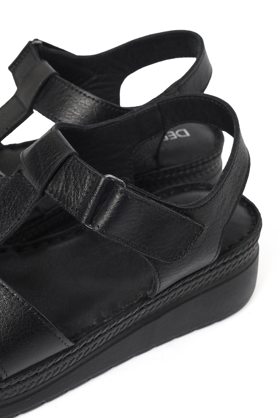 Women's Black Thick Soled Leather Comfort Sandals