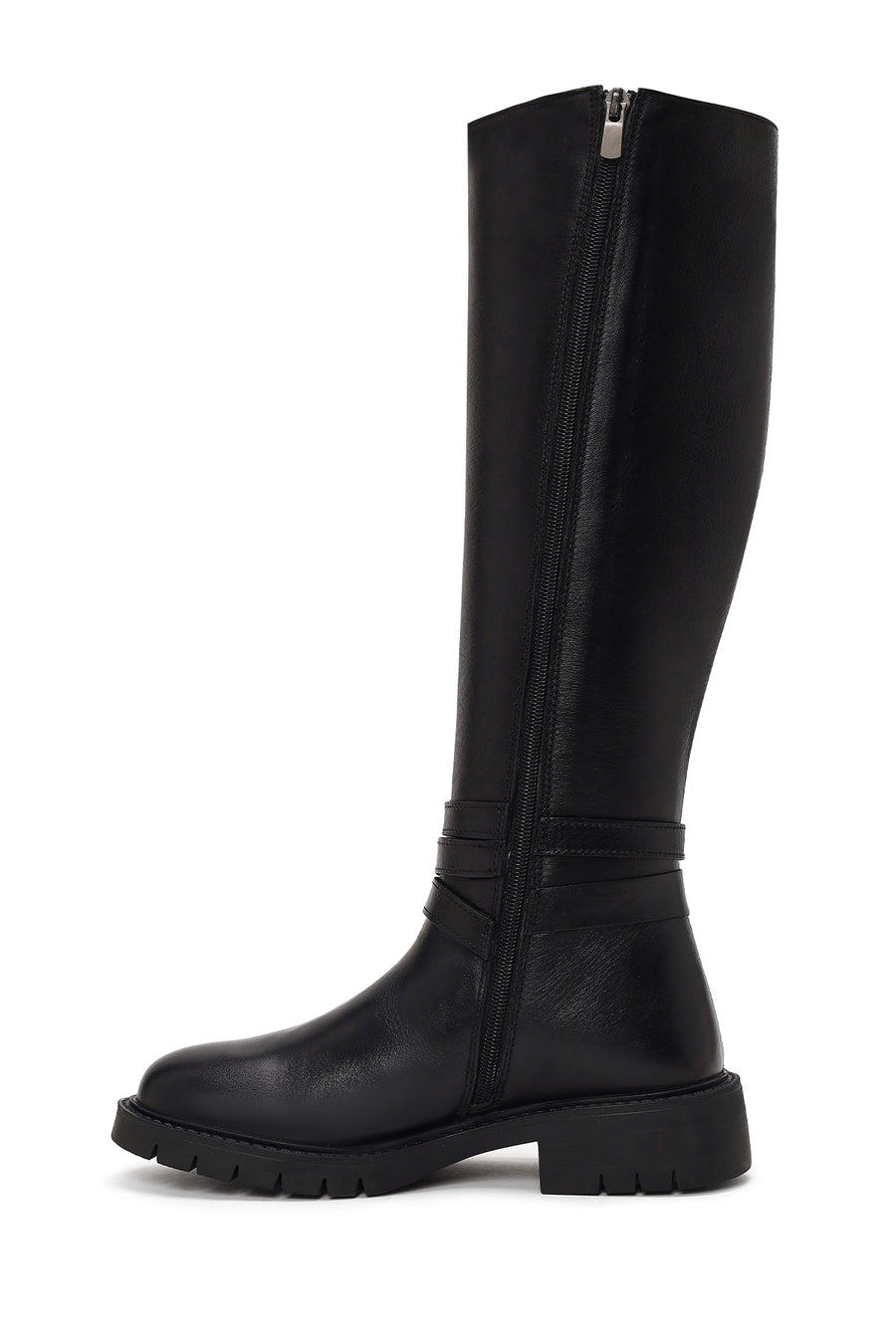 Woman Black Zip Closure Leather Boots