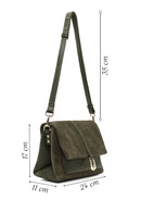 Woman Green Long-Strap Suede Crossbody Bag | Derimod