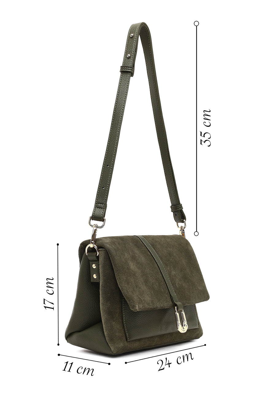 Woman Green Long-Strap Suede Crossbody Bag