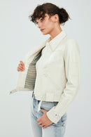 Sirena Women's White Short Leather Jacket | Derimod