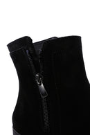 Women's Black Zippered Thick Heel Suede Leather Boots | Derimod
