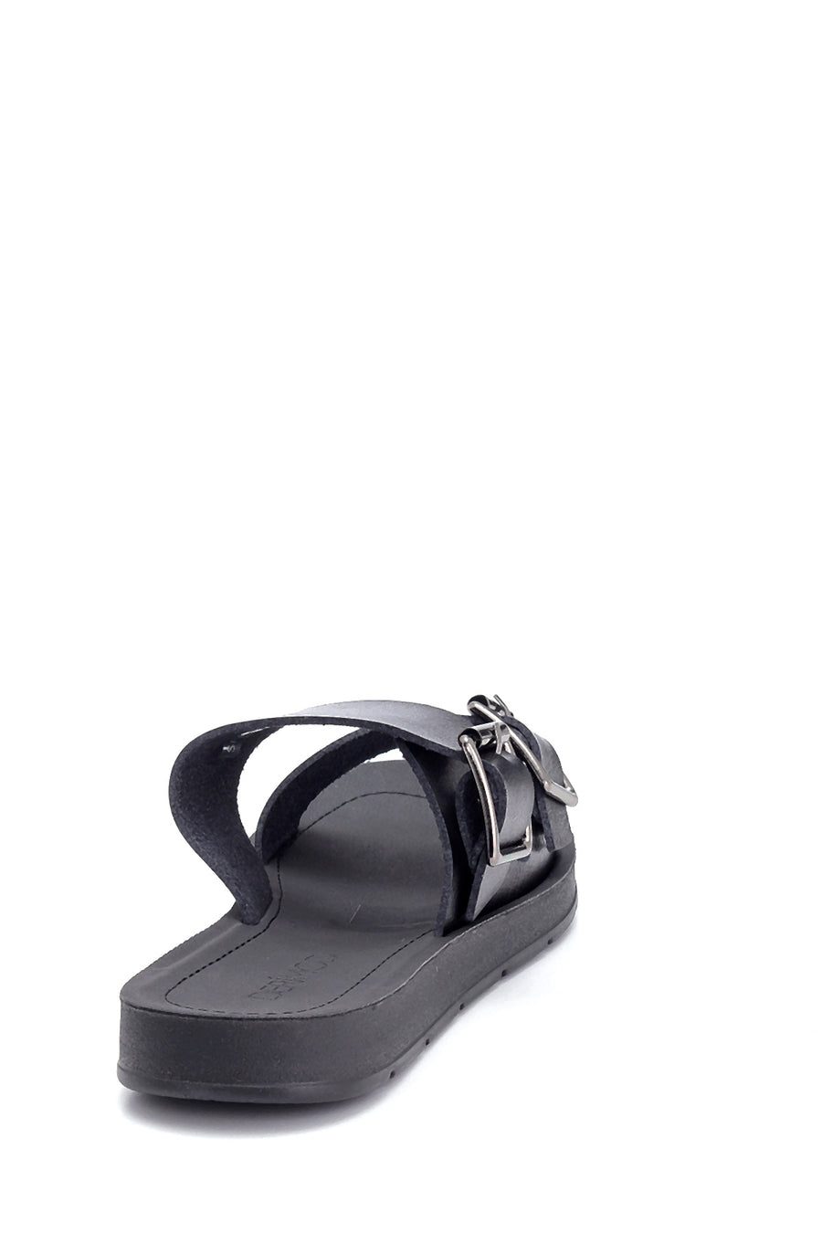 Women's Black Double Buckle Open Back Flat Slippers