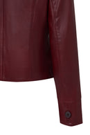 Beatrix Women's Burgundy Shirt Collar Short Leather Jacket | Derimod