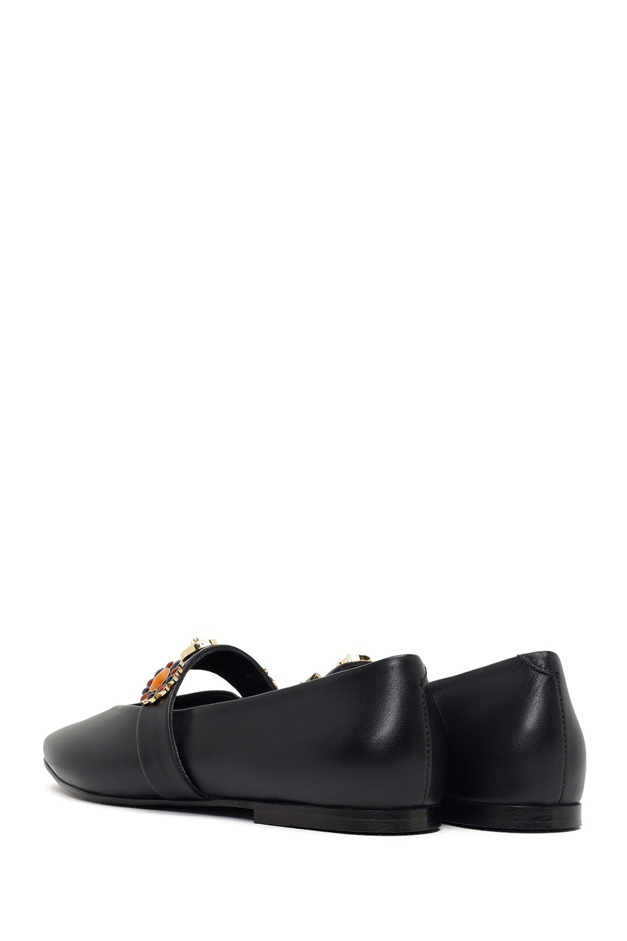 Women's Black Stone Leather Ballerinas