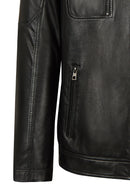 Karl Male Black Zip Closure Notched Collar Leather Jacket | Derimod