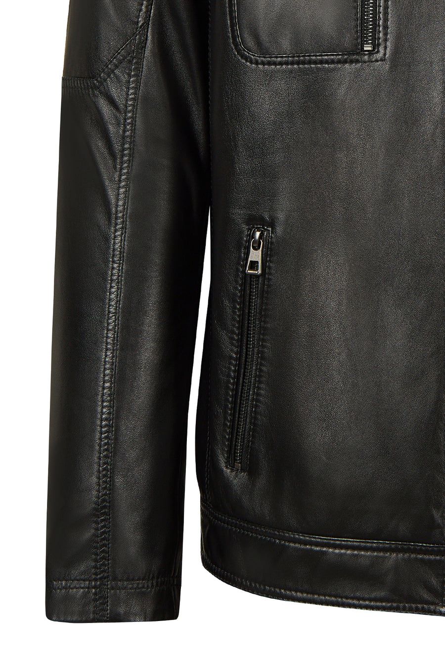 Karl Male Black Zip Closure Notched Collar Leather Jacket