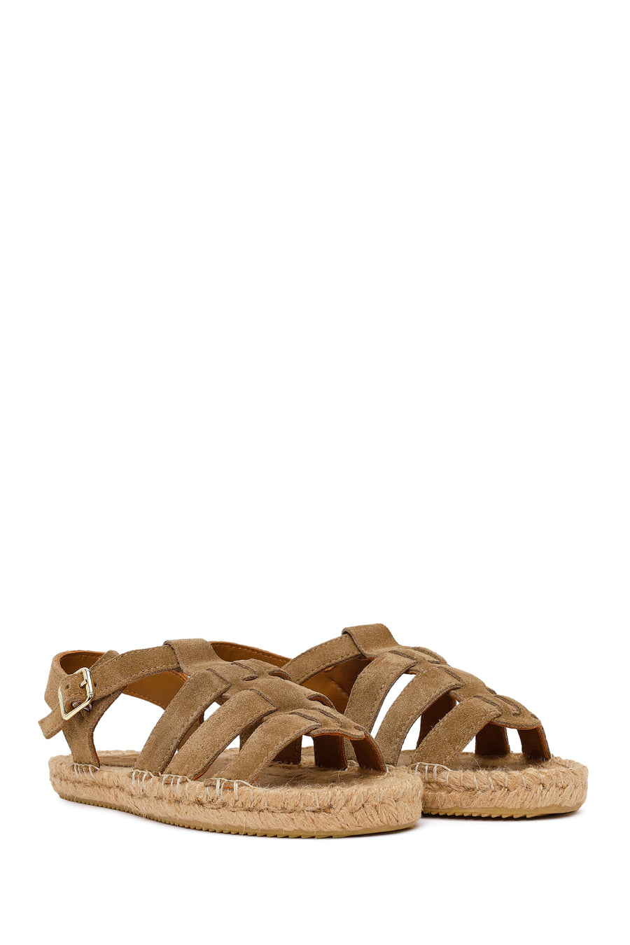 Woman Tan Ankle-Buckle Suede Espadrilles Sandal