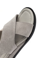 Women's Grey Ankle Strap Thick Sole Suede Leather Sandals | Derimod