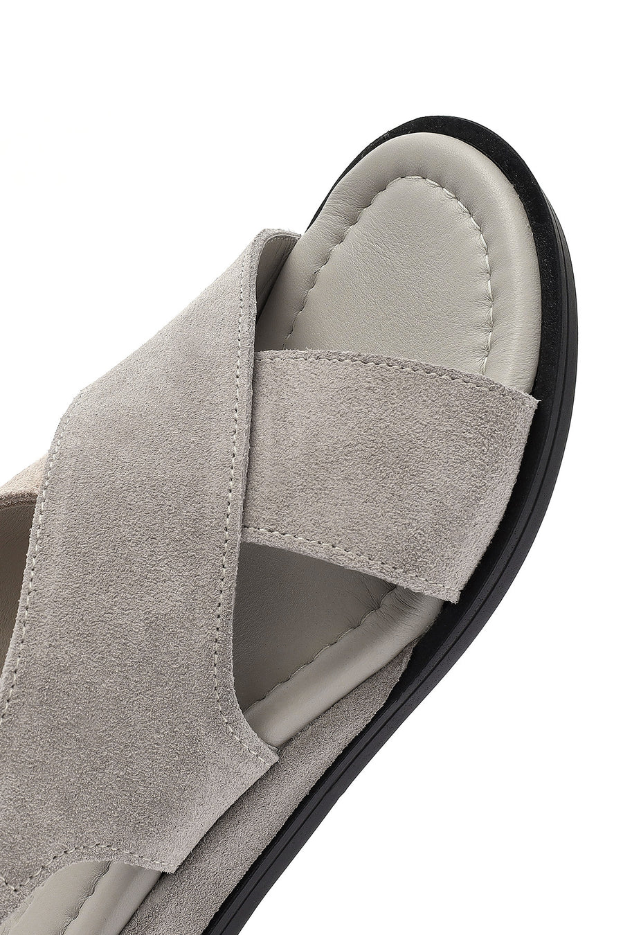 Women's Grey Ankle Strap Thick Sole Suede Leather Sandals