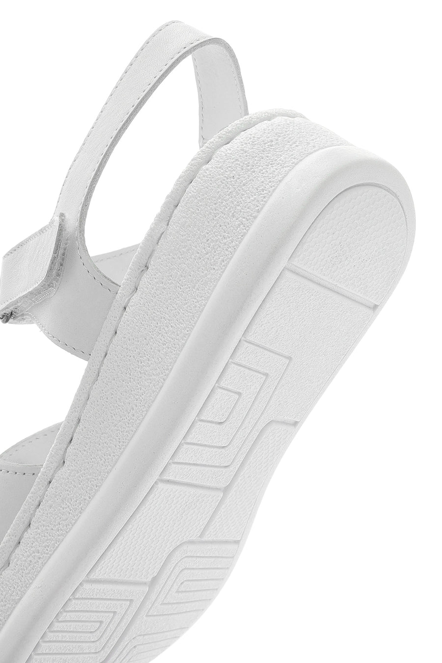 Women's White Ankle Strap Thick Soled Leather Comfort Sandals