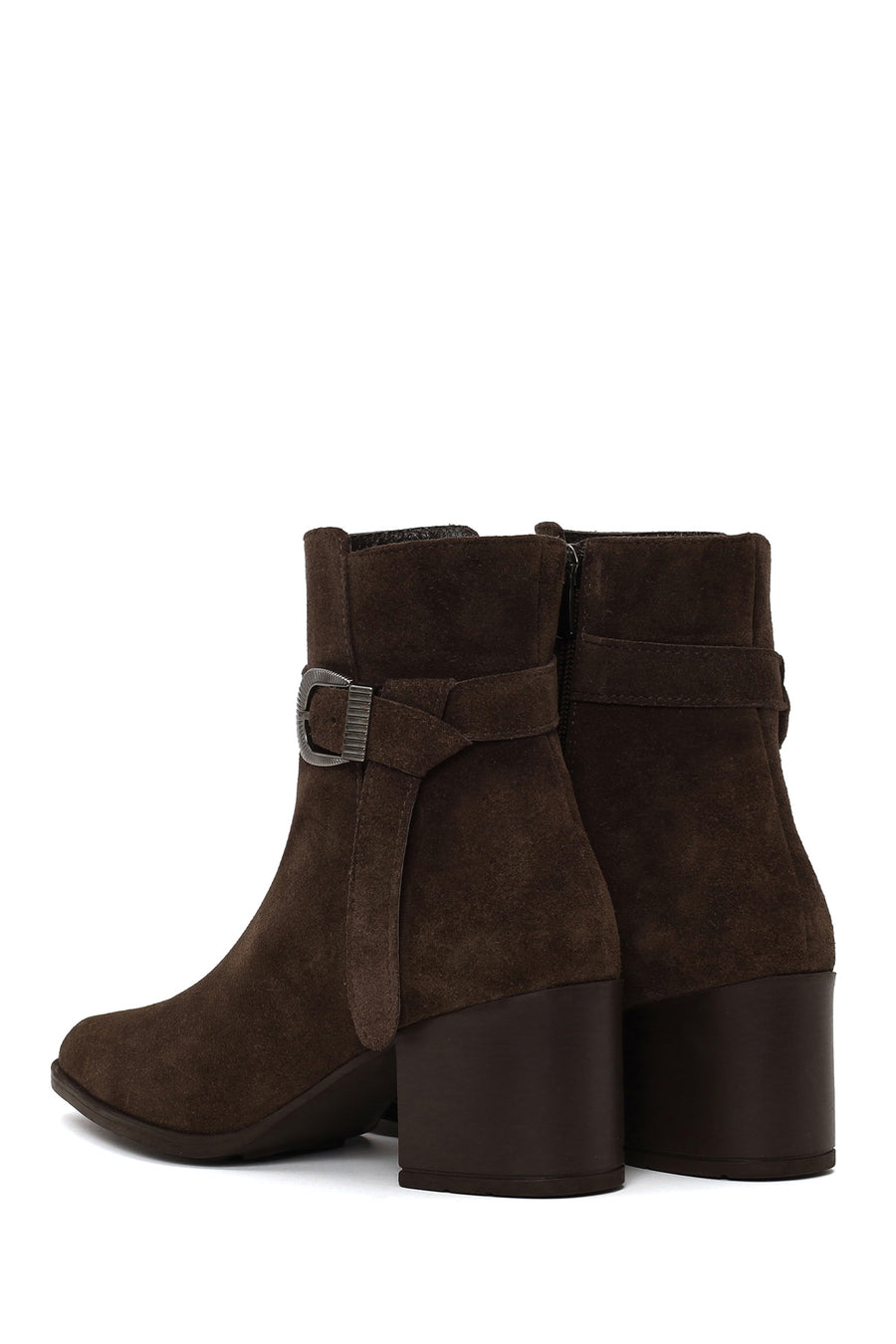 Woman Mink Zip Closure Thick-Heeled Suede Boots