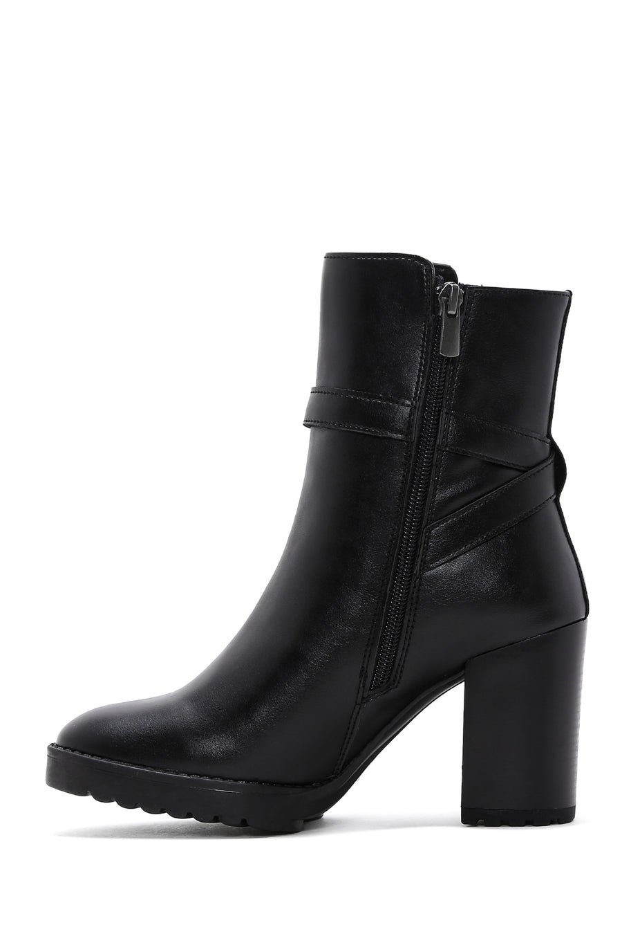 Women's Black Buckle Heeled Boots