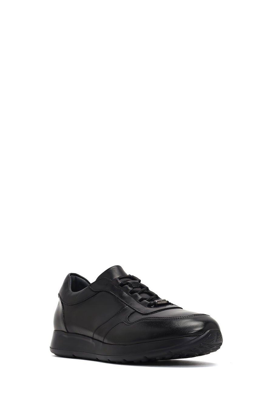 Erkek Siyah Bağcıklı Deri Sneaker