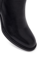 Woman Black Zip Closure Thick-Heeled Leather Boots | Derimod