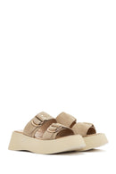 Women's Beige Thick Soled Suede Leather Slippers | Derimod