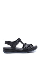 Women's Black Leather Casual Flat Sandals | Derimod