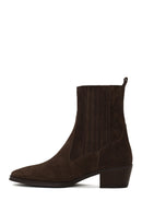 Woman Mink Short Thick-Heeled Suede Chelsea Boots | Derimod