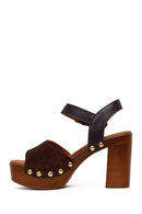 Woman Brown Ankle Buckle Platform High Chunky Heeled Suede Sandal | Derimod