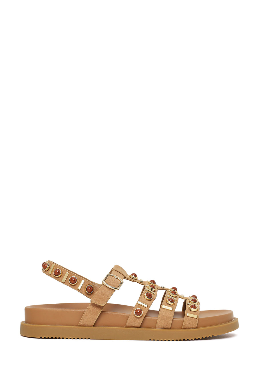 Woman Beige Rhinestone Suede Sandals 26SFE481010 | Derimod