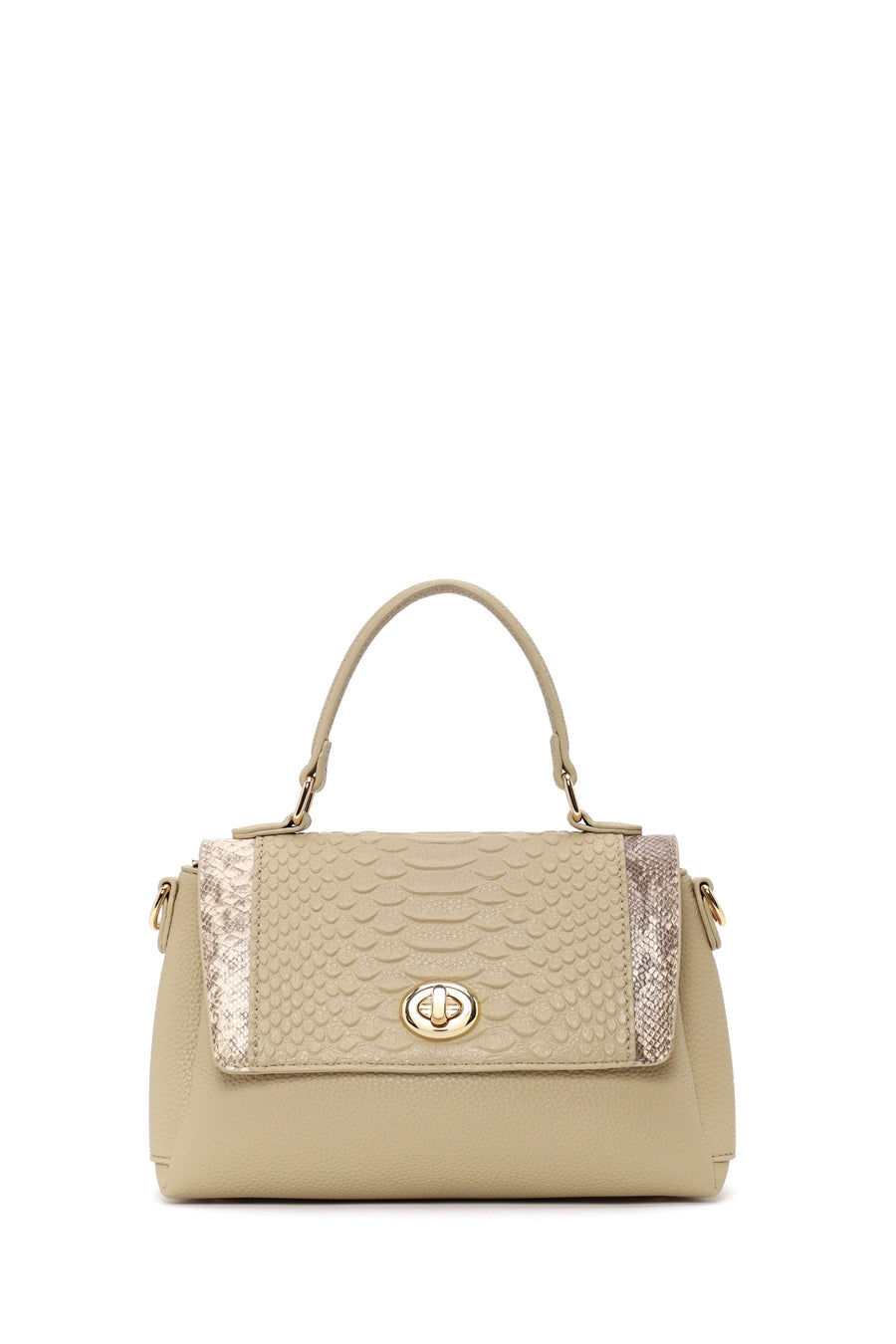Woman Beige Long-Strap Patterned Shoulder Bag