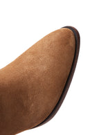 Women's Tan Suede Leather Cowboy Heeled Boots | Derimod