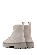 Women's Gray Suede Leather Zippered Boots | Derimod