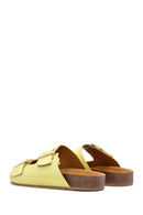 Women's Yellow Double Buckle Suede Leather Slippers | Derimod