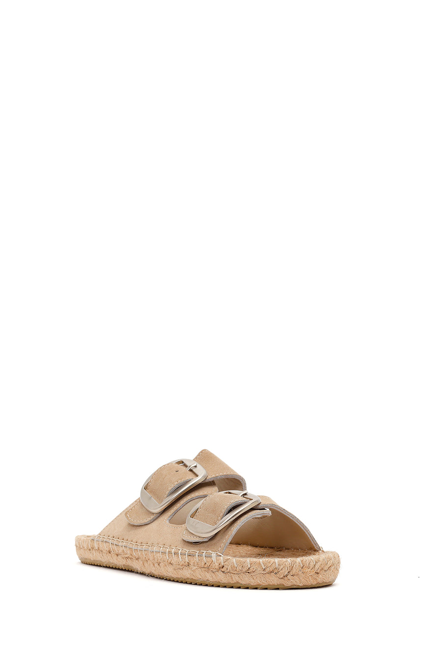Women's Beige Buckled Suede Leather Espadrille Slippers