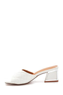 Women's White Quilted Heeled Slippers | Derimod