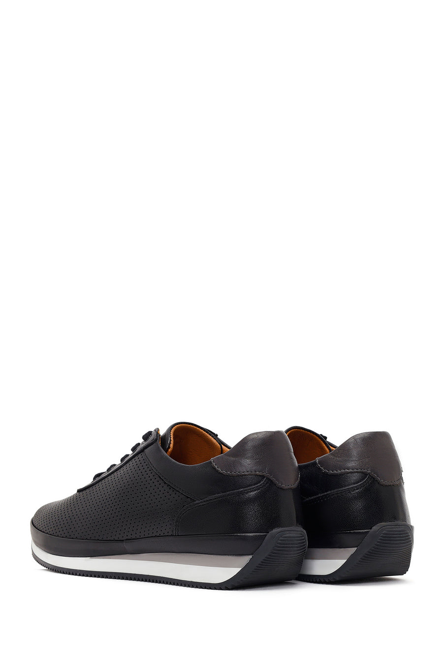 Erkek Siyah Bağcıklı Deri Casual Sneaker