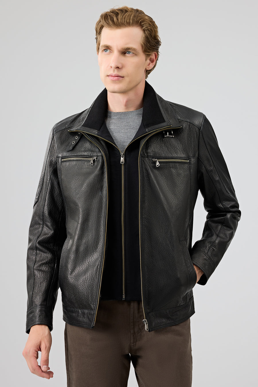 Mateo Men's Black Leather Jacket 24WGE65352H | Derimod