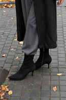 Woman Black Zip Closure Thin-Heeled Suede Boots | Derimod