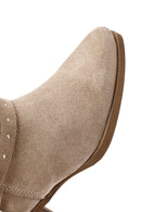 Women's Beige Thick Heel Buckle Detailed Suede Leather Cowboy Boots | Derimod